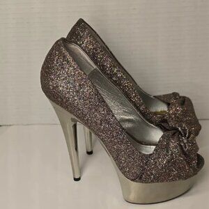 Steve Madden Metallic Silver Sparkle Platform Stilettos